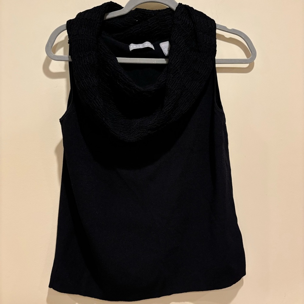 Kate Hill Black Sleeveless Cowl Neck Sweater Top Size M